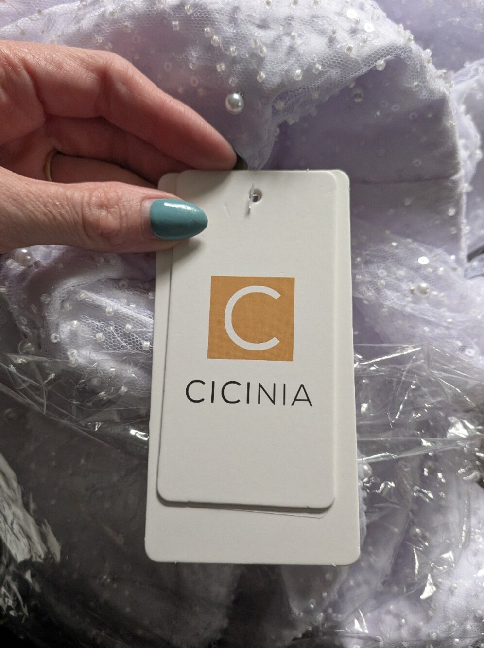 Pearl-Embellished White Long-Sleeve Mini Dress By Cicinia - Picture 6 of 7
